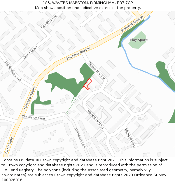 185, WAVERS MARSTON, BIRMINGHAM, B37 7GP: Location map and indicative extent of plot
