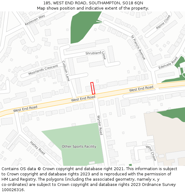 185, WEST END ROAD, SOUTHAMPTON, SO18 6QN: Location map and indicative extent of plot