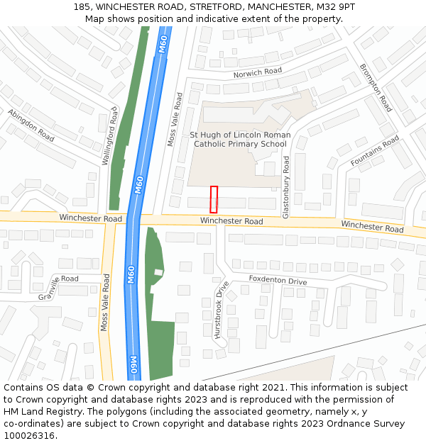 185, WINCHESTER ROAD, STRETFORD, MANCHESTER, M32 9PT: Location map and indicative extent of plot