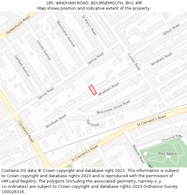185, WINDHAM ROAD, BOURNEMOUTH, BH1 4RF: Location map and indicative extent of plot