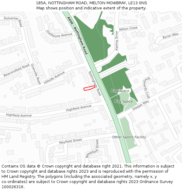 185A, NOTTINGHAM ROAD, MELTON MOWBRAY, LE13 0NS: Location map and indicative extent of plot