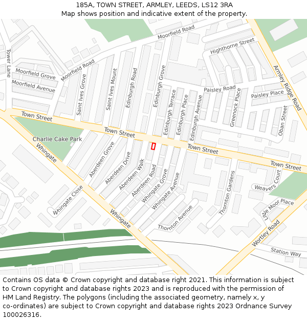 185A, TOWN STREET, ARMLEY, LEEDS, LS12 3RA: Location map and indicative extent of plot