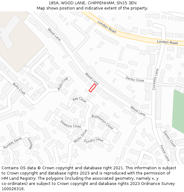 185A, WOOD LANE, CHIPPENHAM, SN15 3EN: Location map and indicative extent of plot