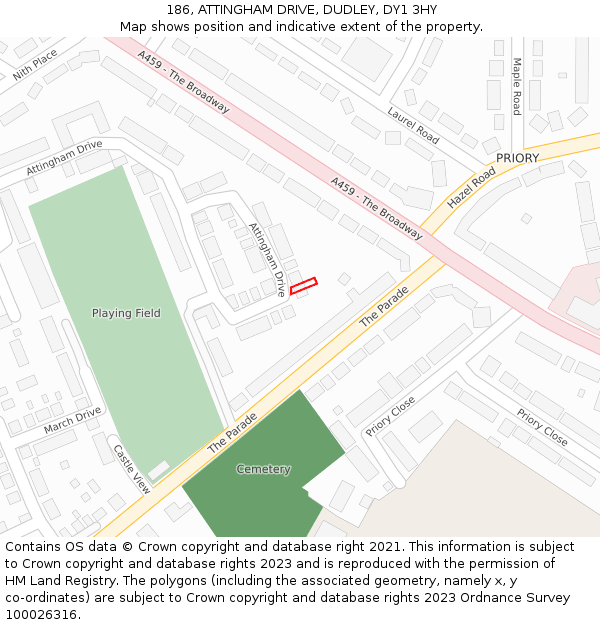 186, ATTINGHAM DRIVE, DUDLEY, DY1 3HY: Location map and indicative extent of plot