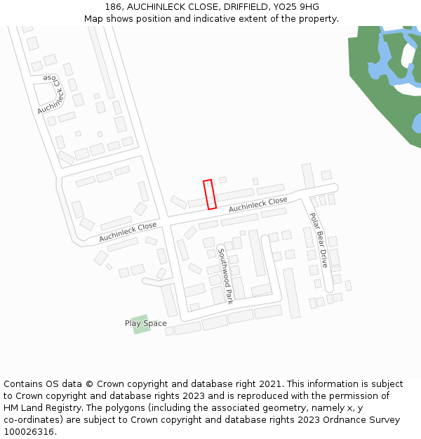 186, AUCHINLECK CLOSE, DRIFFIELD, YO25 9HG: Location map and indicative extent of plot