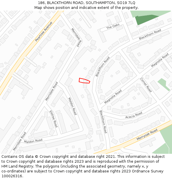 186, BLACKTHORN ROAD, SOUTHAMPTON, SO19 7LQ: Location map and indicative extent of plot