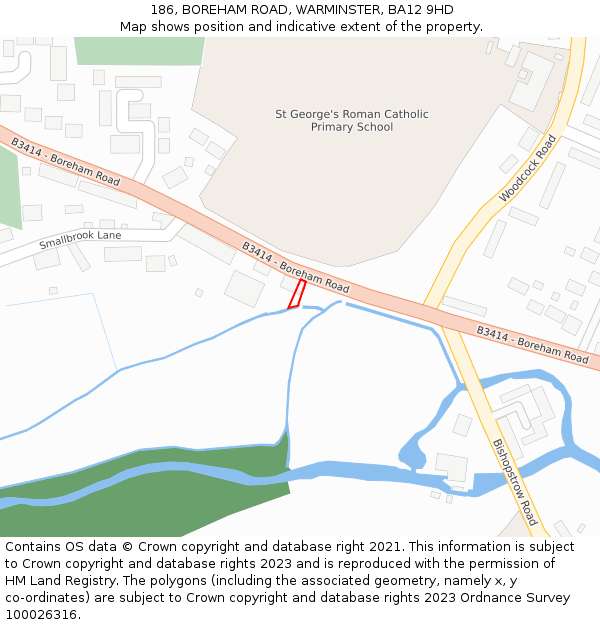 186, BOREHAM ROAD, WARMINSTER, BA12 9HD: Location map and indicative extent of plot