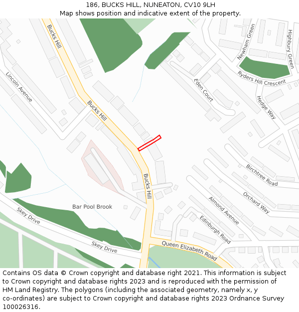 186, BUCKS HILL, NUNEATON, CV10 9LH: Location map and indicative extent of plot
