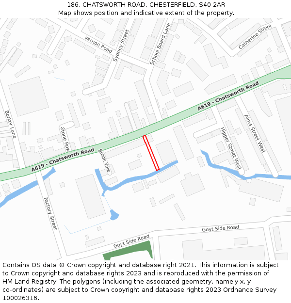186, CHATSWORTH ROAD, CHESTERFIELD, S40 2AR: Location map and indicative extent of plot