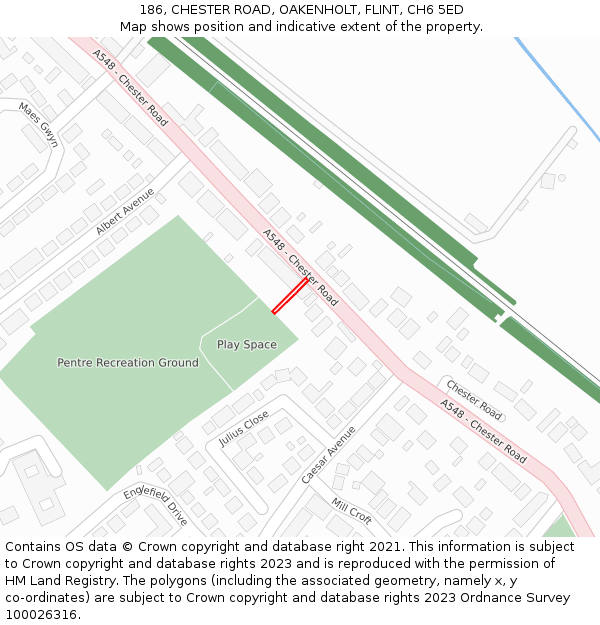 186, CHESTER ROAD, OAKENHOLT, FLINT, CH6 5ED: Location map and indicative extent of plot