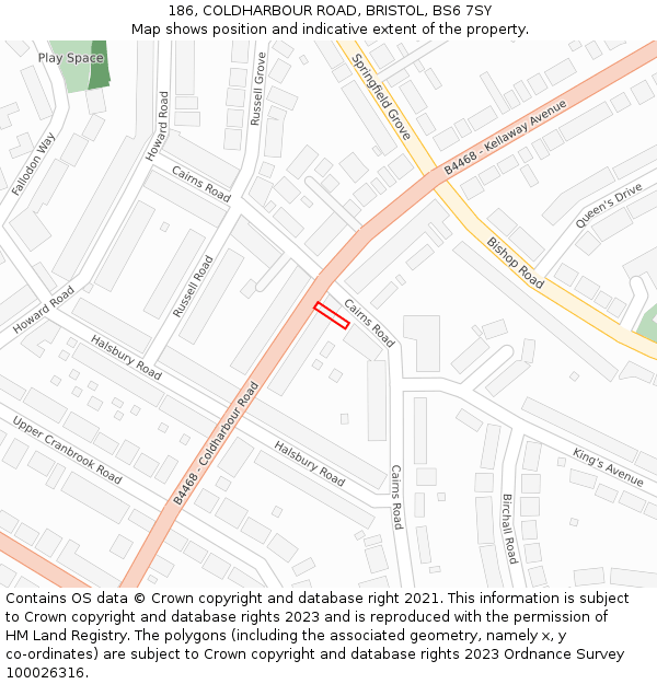 186, COLDHARBOUR ROAD, BRISTOL, BS6 7SY: Location map and indicative extent of plot
