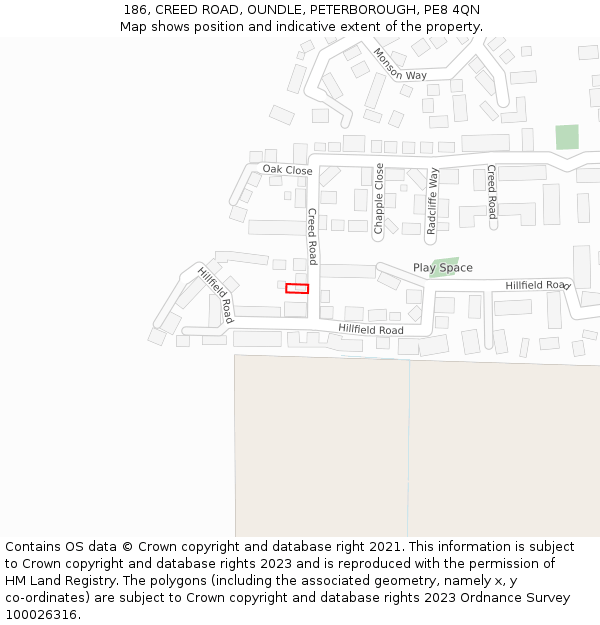 186, CREED ROAD, OUNDLE, PETERBOROUGH, PE8 4QN: Location map and indicative extent of plot