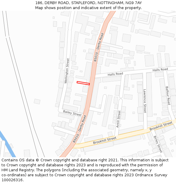 186, DERBY ROAD, STAPLEFORD, NOTTINGHAM, NG9 7AY: Location map and indicative extent of plot