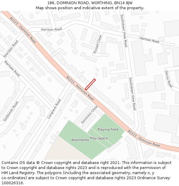 186, DOMINION ROAD, WORTHING, BN14 8JW: Location map and indicative extent of plot