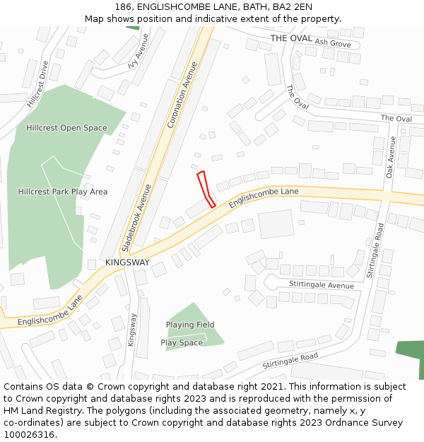 186, ENGLISHCOMBE LANE, BATH, BA2 2EN: Location map and indicative extent of plot