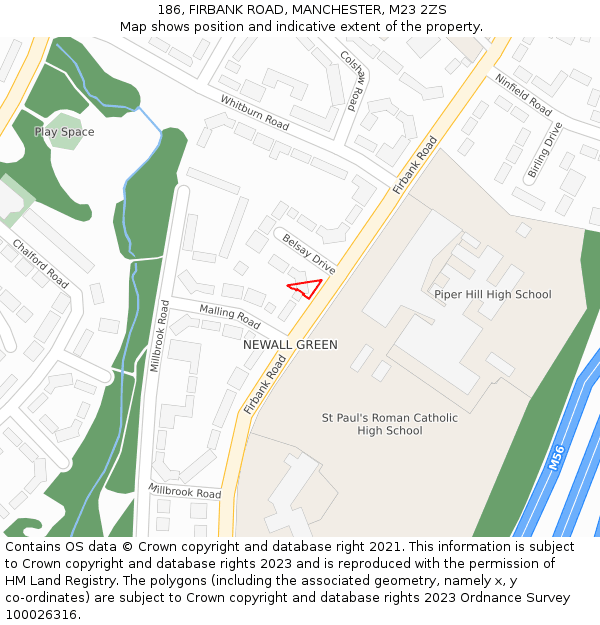 186, FIRBANK ROAD, MANCHESTER, M23 2ZS: Location map and indicative extent of plot