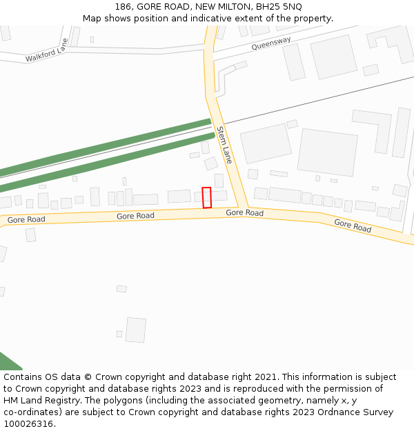186, GORE ROAD, NEW MILTON, BH25 5NQ: Location map and indicative extent of plot