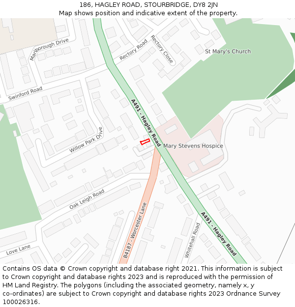186, HAGLEY ROAD, STOURBRIDGE, DY8 2JN: Location map and indicative extent of plot