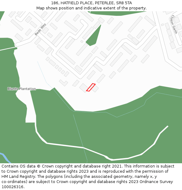 186, HATFIELD PLACE, PETERLEE, SR8 5TA: Location map and indicative extent of plot