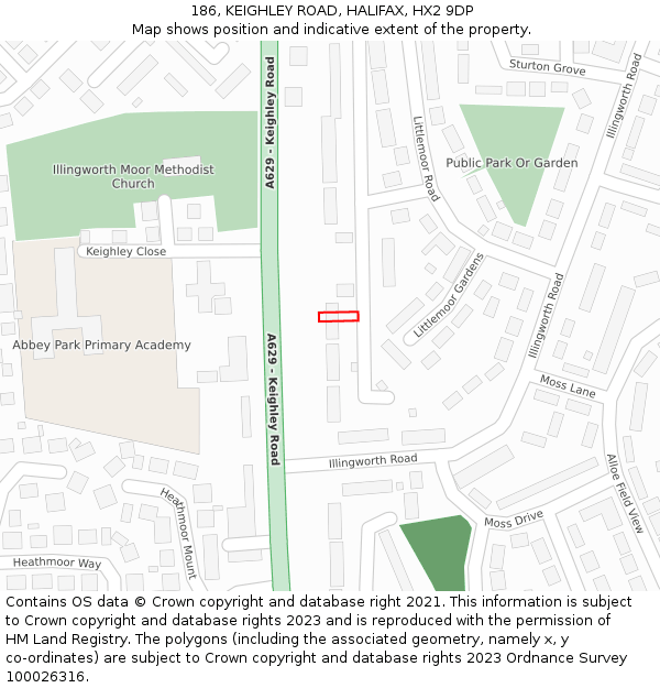 186, KEIGHLEY ROAD, HALIFAX, HX2 9DP: Location map and indicative extent of plot