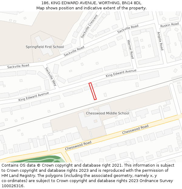 186, KING EDWARD AVENUE, WORTHING, BN14 8DL: Location map and indicative extent of plot
