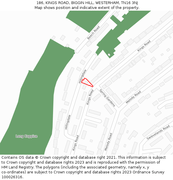 186, KINGS ROAD, BIGGIN HILL, WESTERHAM, TN16 3NJ: Location map and indicative extent of plot