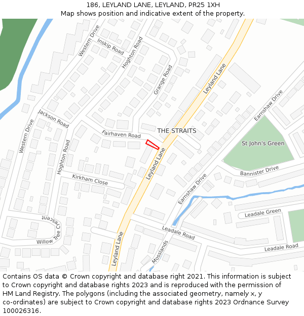 186, LEYLAND LANE, LEYLAND, PR25 1XH: Location map and indicative extent of plot