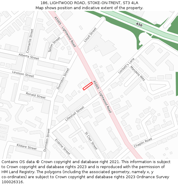 186, LIGHTWOOD ROAD, STOKE-ON-TRENT, ST3 4LA: Location map and indicative extent of plot