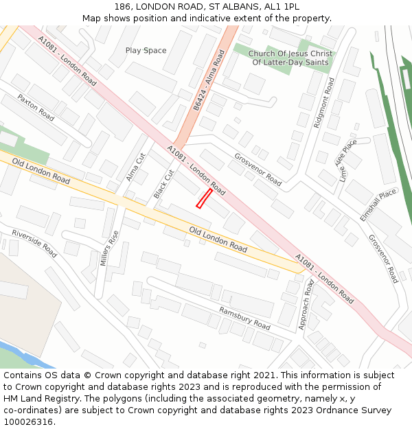 186, LONDON ROAD, ST ALBANS, AL1 1PL: Location map and indicative extent of plot