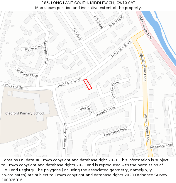 186, LONG LANE SOUTH, MIDDLEWICH, CW10 0AT: Location map and indicative extent of plot