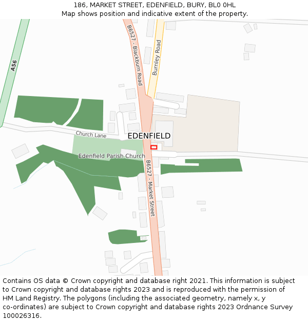 186, MARKET STREET, EDENFIELD, BURY, BL0 0HL: Location map and indicative extent of plot