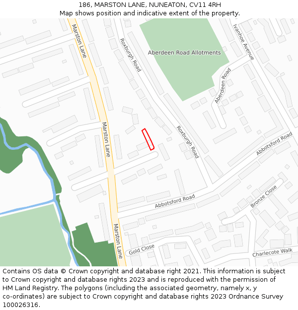 186, MARSTON LANE, NUNEATON, CV11 4RH: Location map and indicative extent of plot