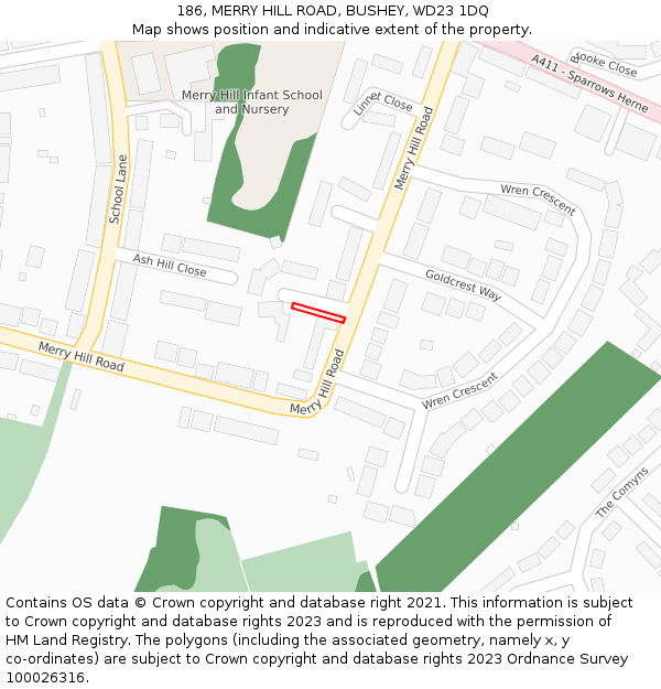 186, MERRY HILL ROAD, BUSHEY, WD23 1DQ: Location map and indicative extent of plot