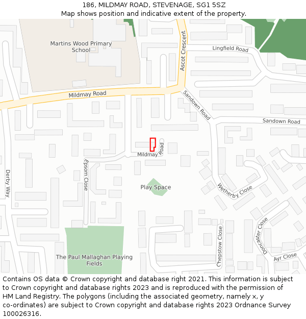 186, MILDMAY ROAD, STEVENAGE, SG1 5SZ: Location map and indicative extent of plot