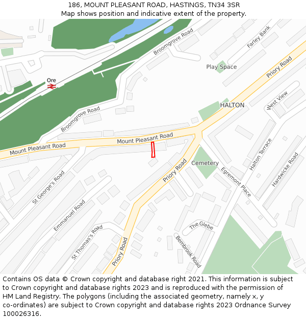 186, MOUNT PLEASANT ROAD, HASTINGS, TN34 3SR: Location map and indicative extent of plot