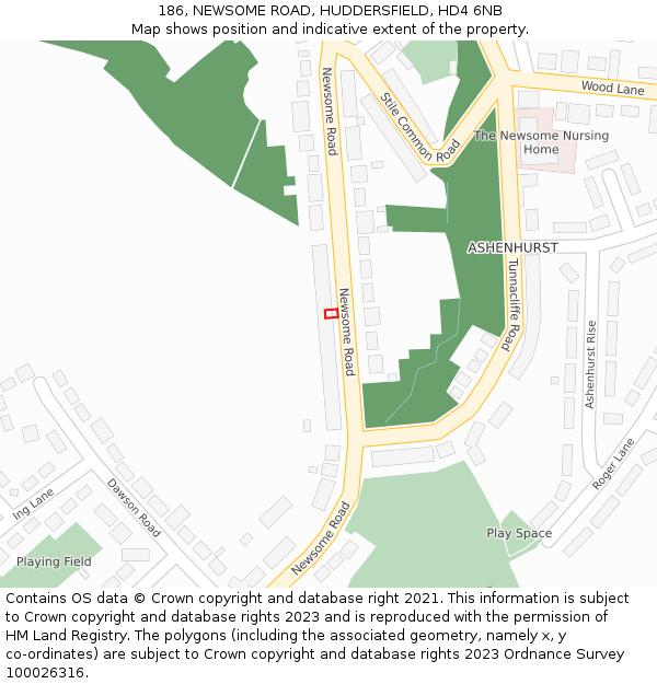 186, NEWSOME ROAD, HUDDERSFIELD, HD4 6NB: Location map and indicative extent of plot