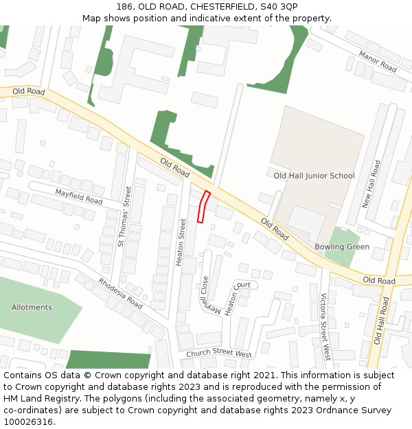 186, OLD ROAD, CHESTERFIELD, S40 3QP: Location map and indicative extent of plot