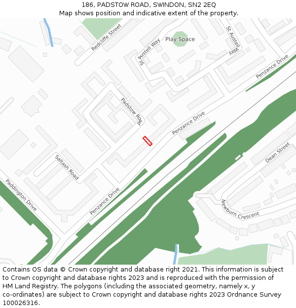 186, PADSTOW ROAD, SWINDON, SN2 2EQ: Location map and indicative extent of plot