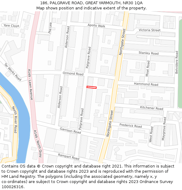 186, PALGRAVE ROAD, GREAT YARMOUTH, NR30 1QA: Location map and indicative extent of plot