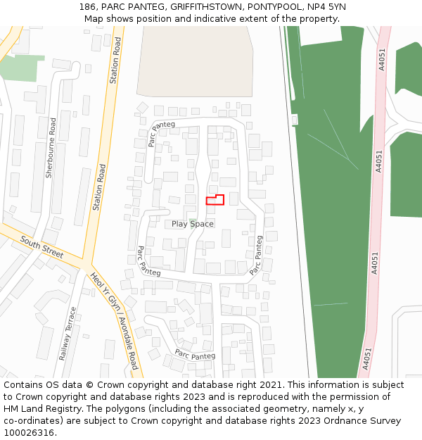 186, PARC PANTEG, GRIFFITHSTOWN, PONTYPOOL, NP4 5YN: Location map and indicative extent of plot