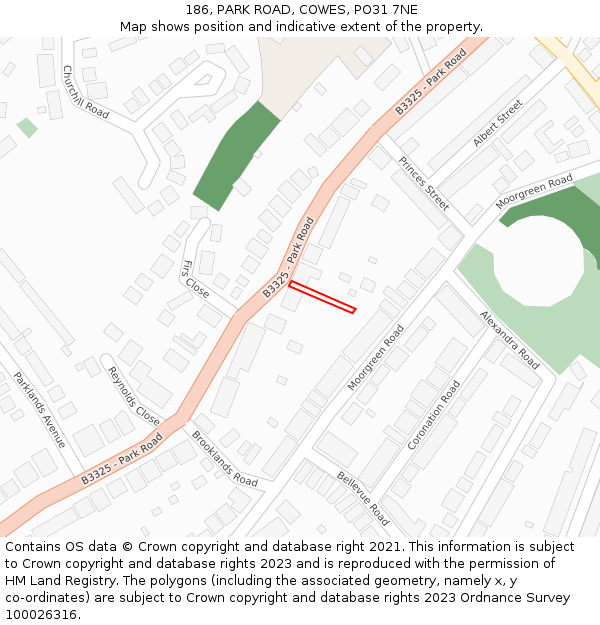 186, PARK ROAD, COWES, PO31 7NE: Location map and indicative extent of plot