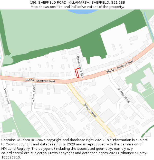 186, SHEFFIELD ROAD, KILLAMARSH, SHEFFIELD, S21 1EB: Location map and indicative extent of plot