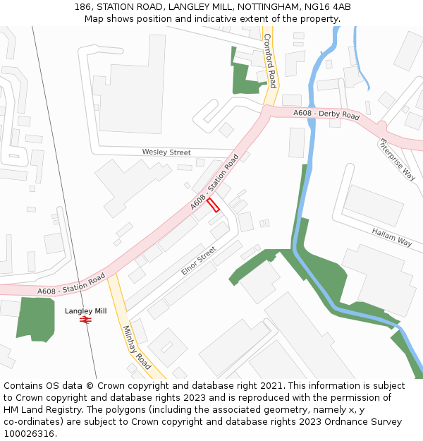 186, STATION ROAD, LANGLEY MILL, NOTTINGHAM, NG16 4AB: Location map and indicative extent of plot