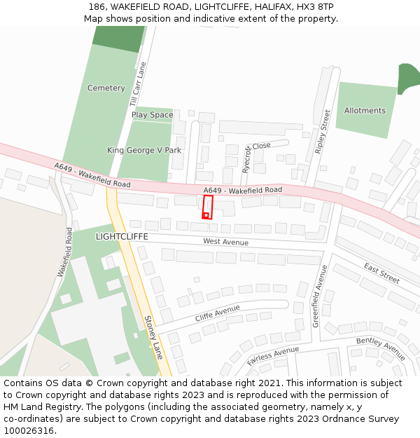 186, WAKEFIELD ROAD, LIGHTCLIFFE, HALIFAX, HX3 8TP: Location map and indicative extent of plot