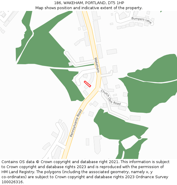 186, WAKEHAM, PORTLAND, DT5 1HP: Location map and indicative extent of plot