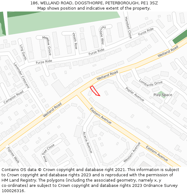 186, WELLAND ROAD, DOGSTHORPE, PETERBOROUGH, PE1 3SZ: Location map and indicative extent of plot