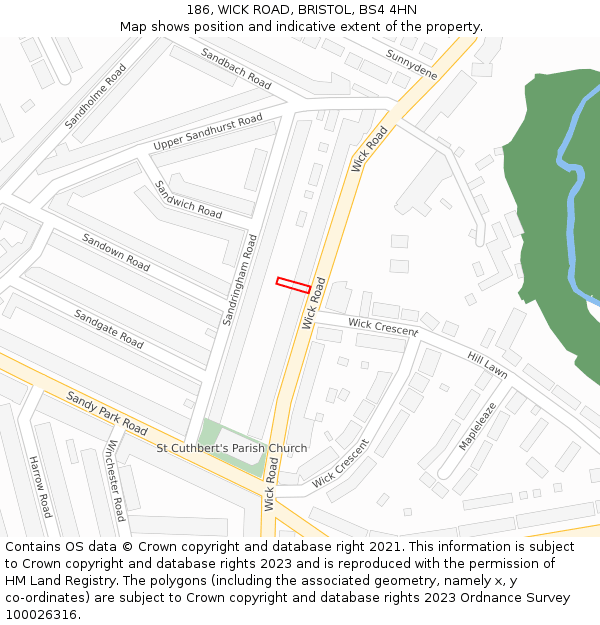 186, WICK ROAD, BRISTOL, BS4 4HN: Location map and indicative extent of plot