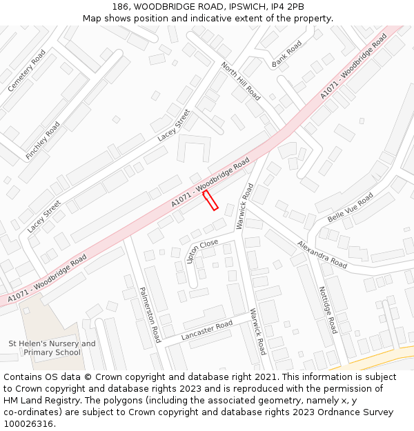 186, WOODBRIDGE ROAD, IPSWICH, IP4 2PB: Location map and indicative extent of plot