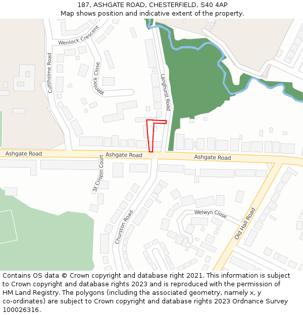 187, ASHGATE ROAD, CHESTERFIELD, S40 4AP: Location map and indicative extent of plot