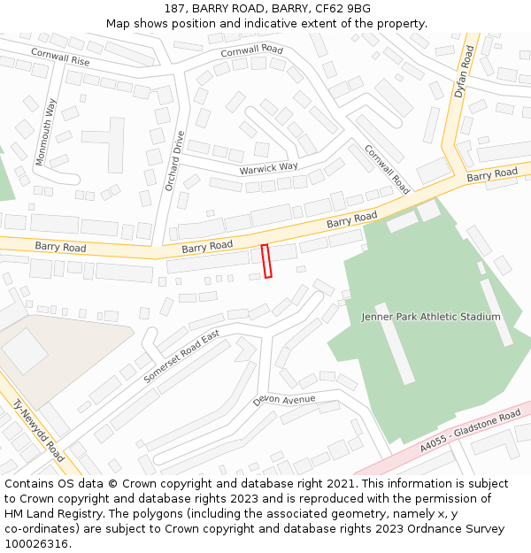 187, BARRY ROAD, BARRY, CF62 9BG: Location map and indicative extent of plot